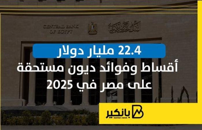 انفوجرافيك|22.4 مليار دولار أقساط وفوائد ديون مستحقة على مصر في 2025